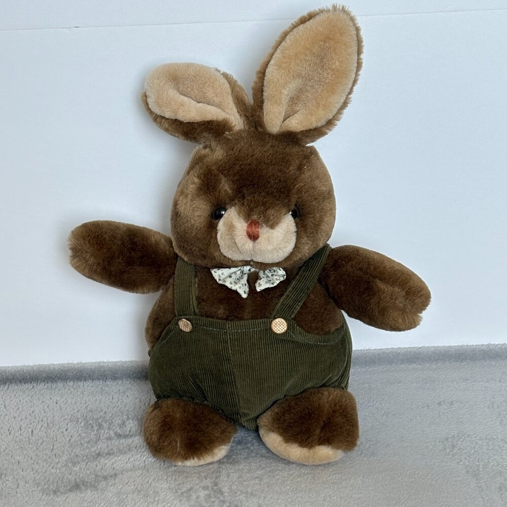 Chosun Bunny Rabbit Plush Brown Easter Corduroy Overalls Bow Tie Korea Toy 13 In